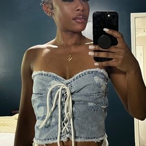 Pretty Little Thing FRAYED DENIM CORSET